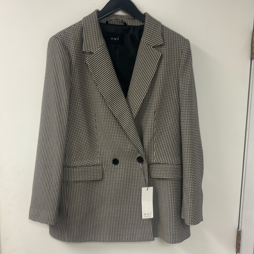 Oui Black/Off White Houndstooth Blazer